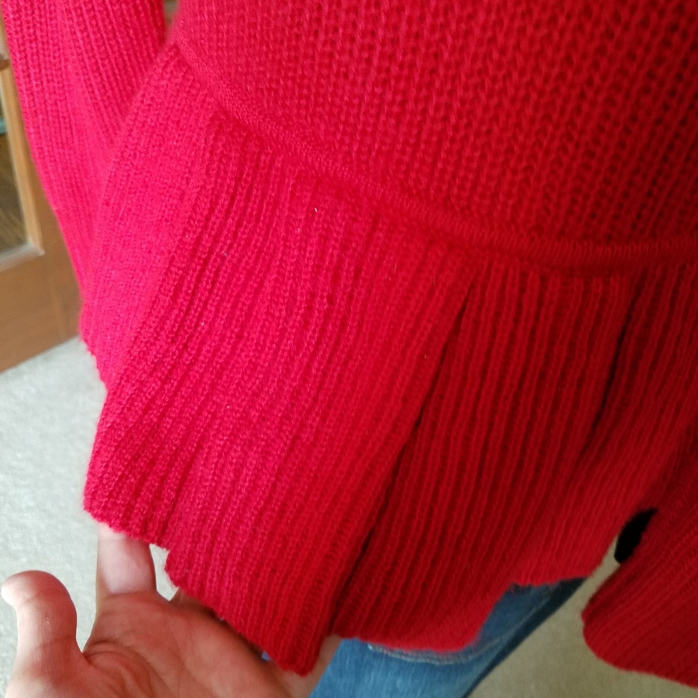Red Ruffle Trim Front Closure Cardigan Like NEW - Picture 10 of 14